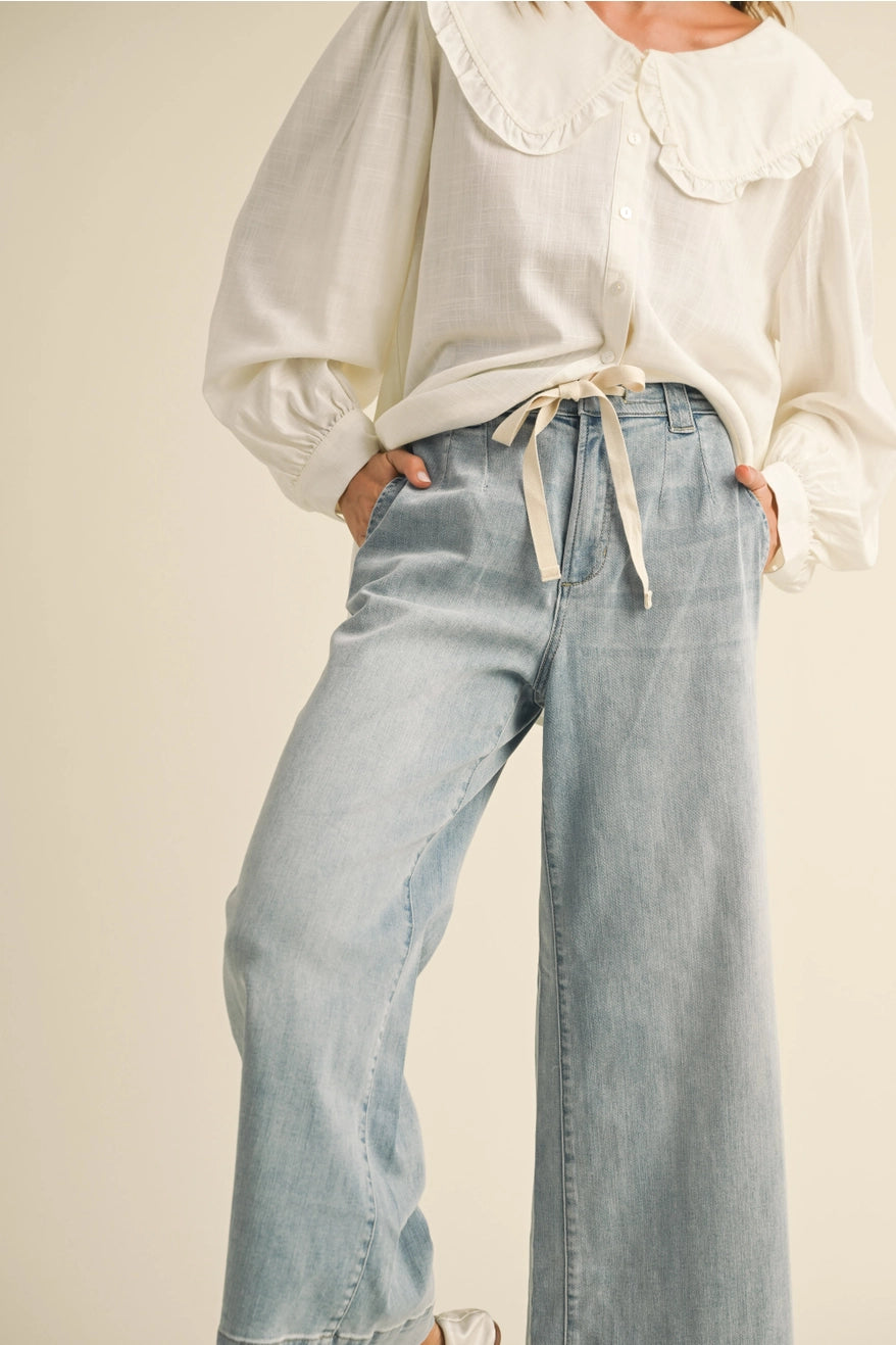 Miou Muse Washed Denim With Front Tie