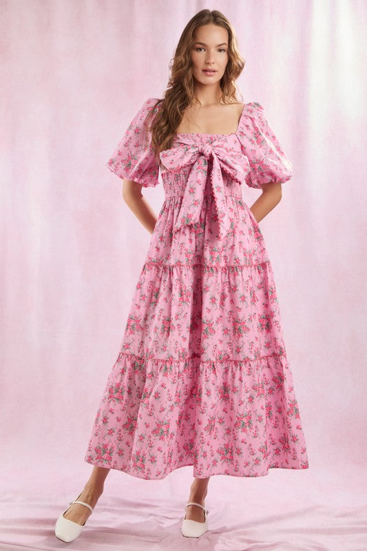 Happy Gatherings Floral Bow Maxi Dress