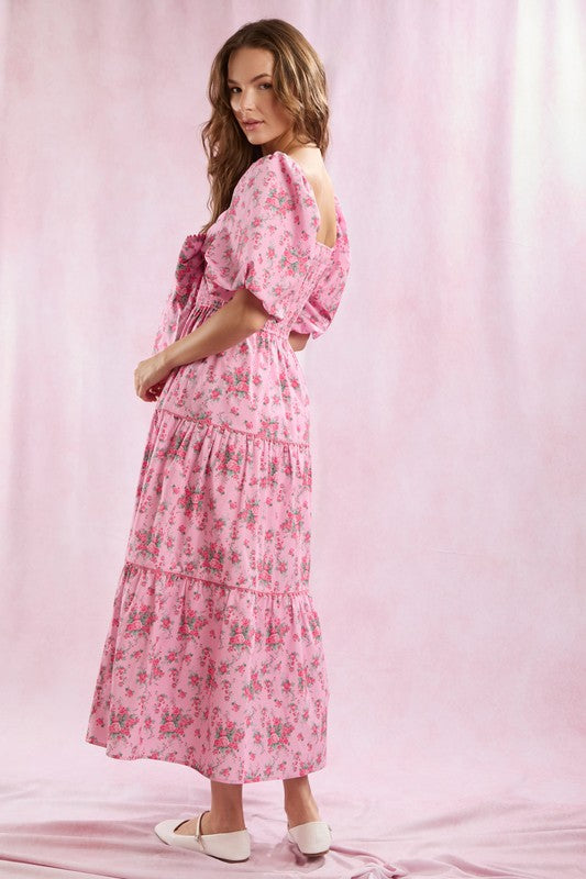 Happy Gatherings Floral Bow Maxi Dress