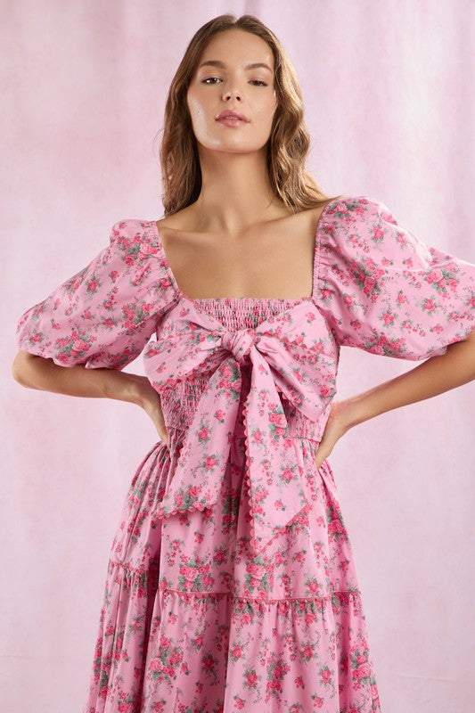 Happy Gatherings Floral Bow Maxi Dress