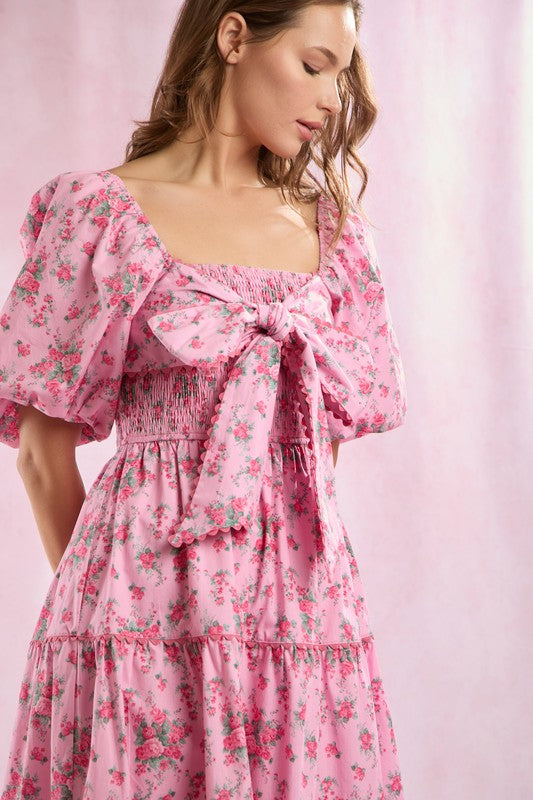 Happy Gatherings Floral Bow Maxi Dress