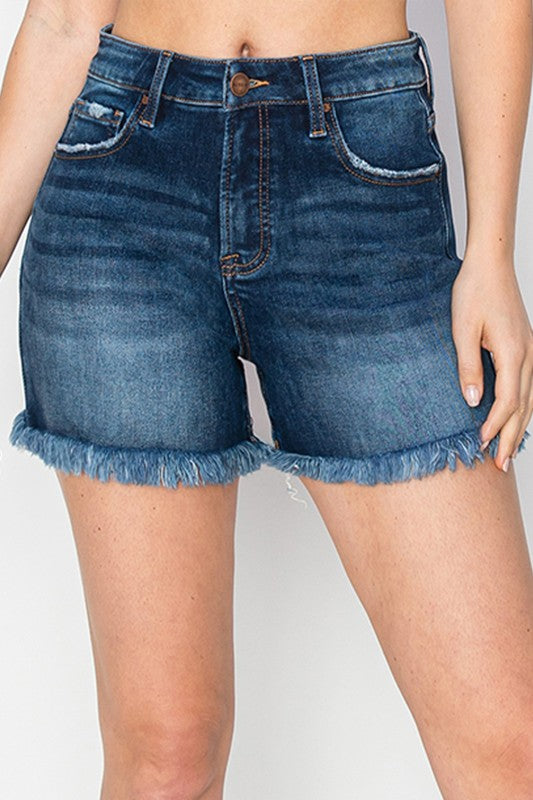Risen Tummy Control Fray Hem Shorts