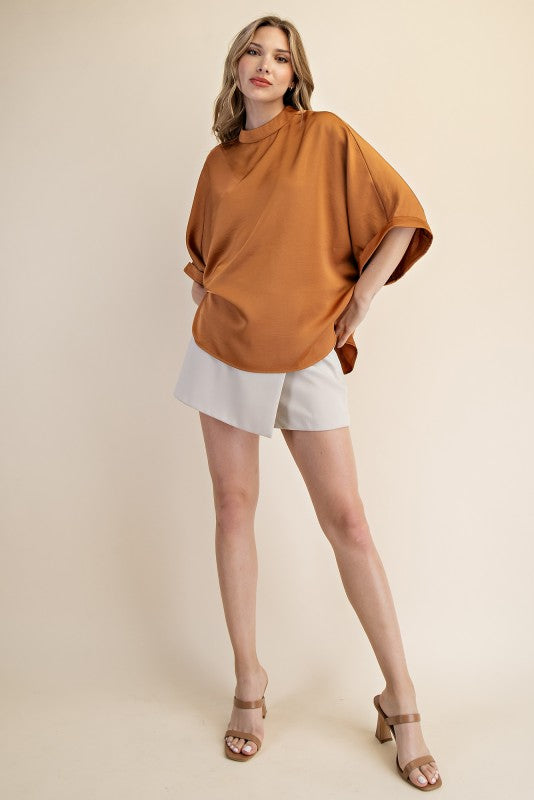 Mock Neck Oversized Top - Camel