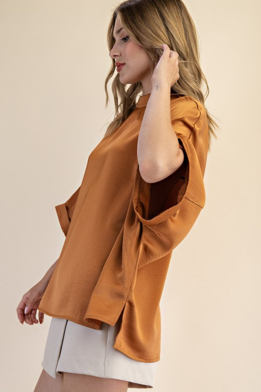 Mock Neck Oversized Top - Camel