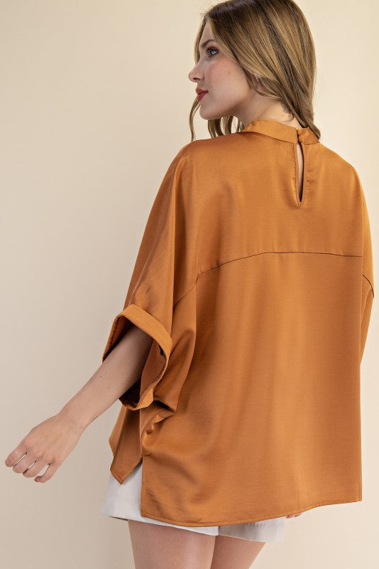 Mock Neck Oversized Top - Camel