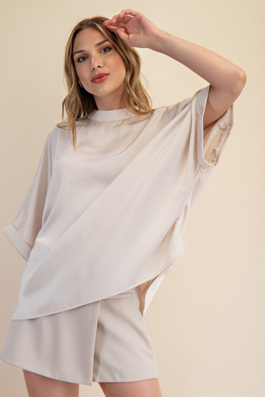 Mock Neck Oversized Top - Cream