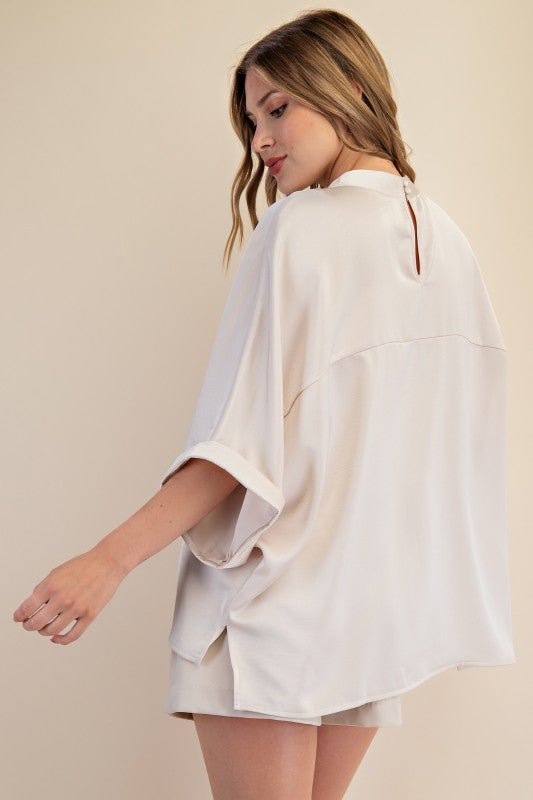 Mock Neck Oversized Top - Cream