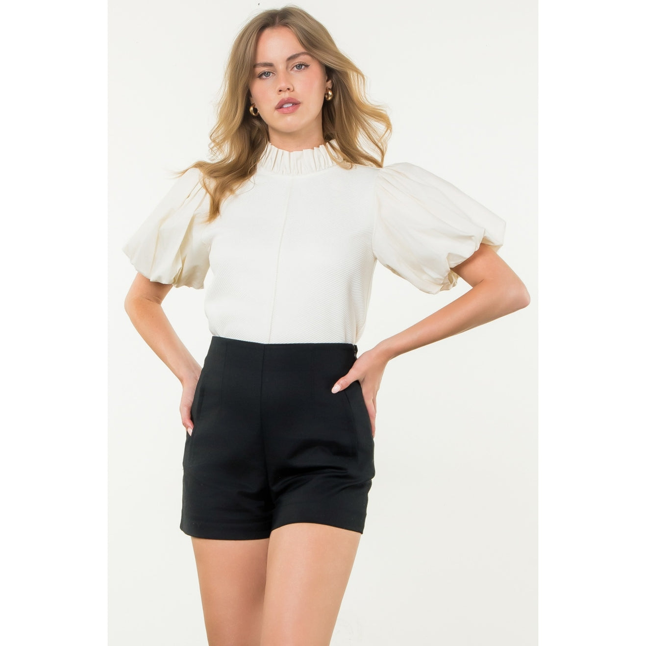 Mixed Media Puff Sleeve Top