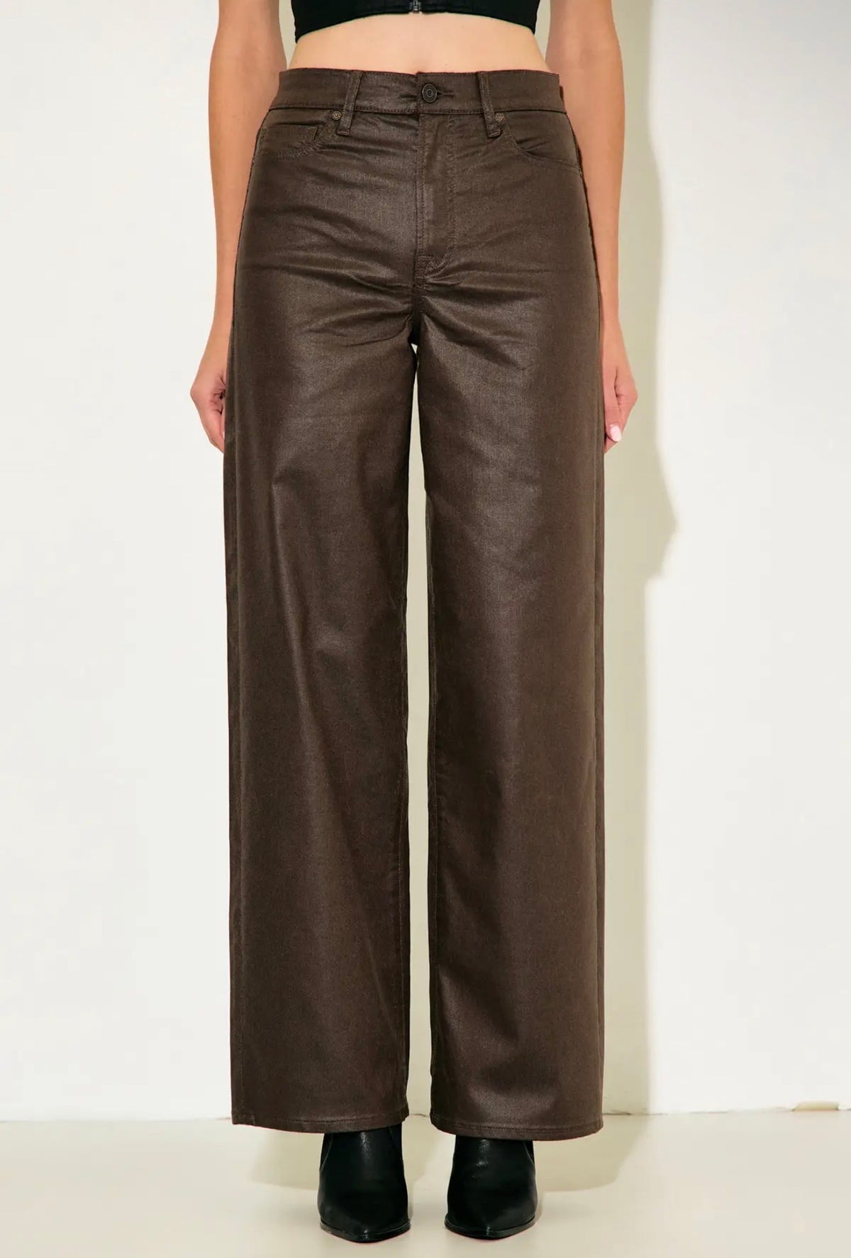 Logan Brown Coated Hidden Dad Jeans~31 inseam