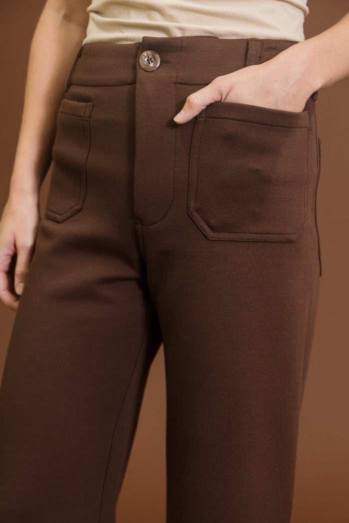 Front Pocket Ponte Fabric Cropped Pants~ Brown