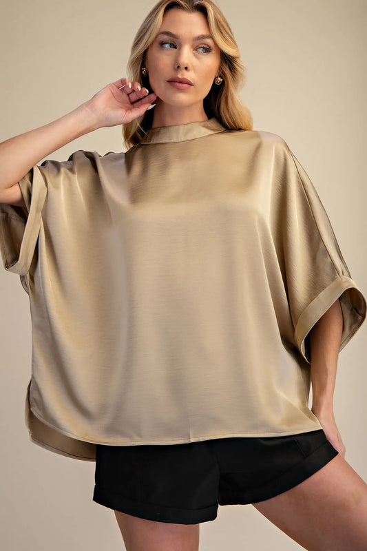 Taupe Mock Neck Blouse