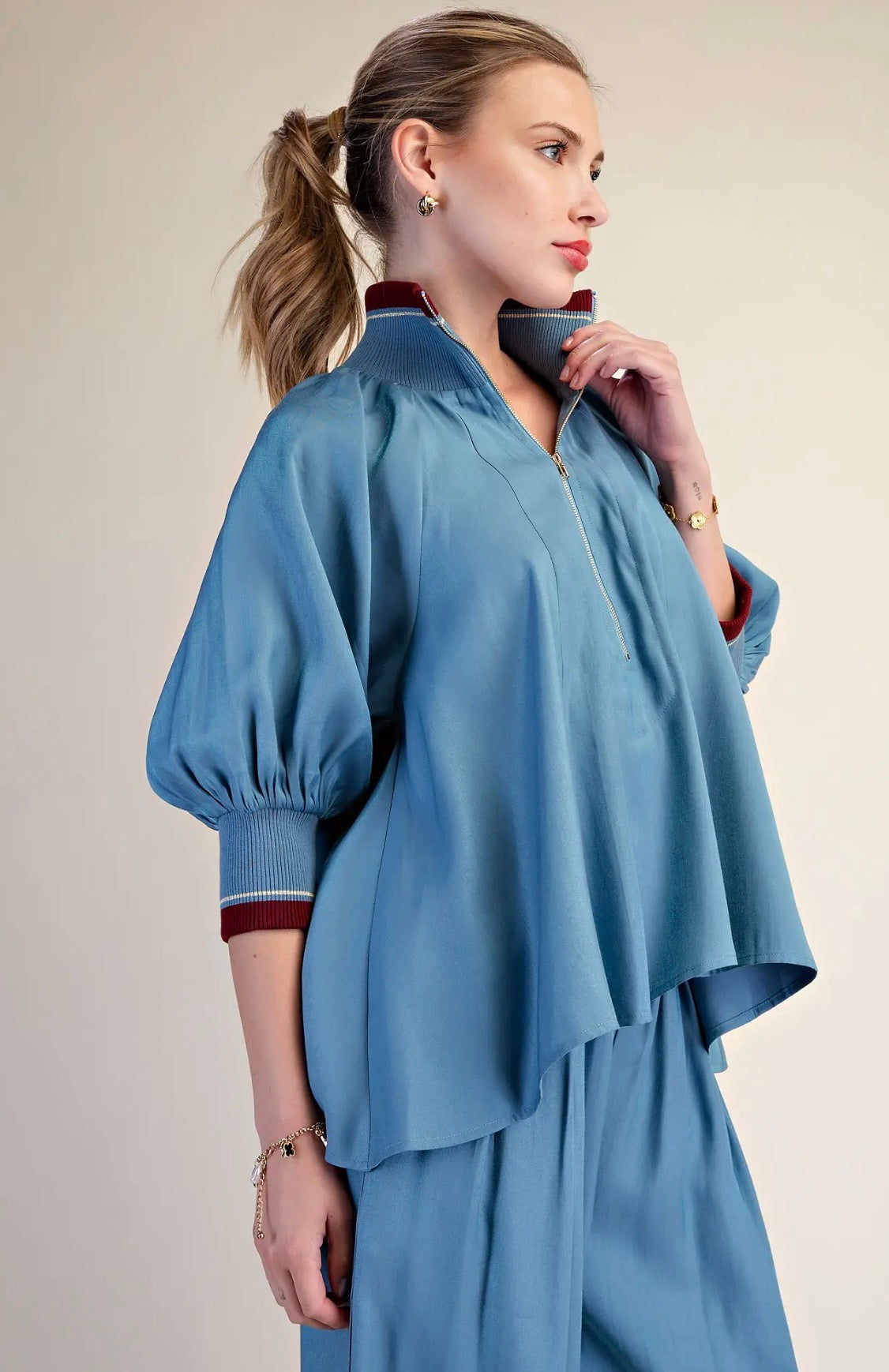 Southern Charm Puff Sleeve Blouse~ Slate