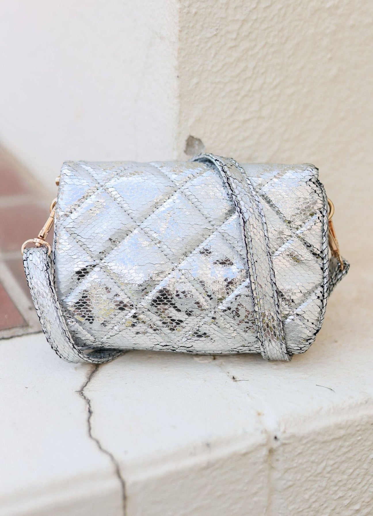 Veronica Quilted Crossbody Silver Fleck