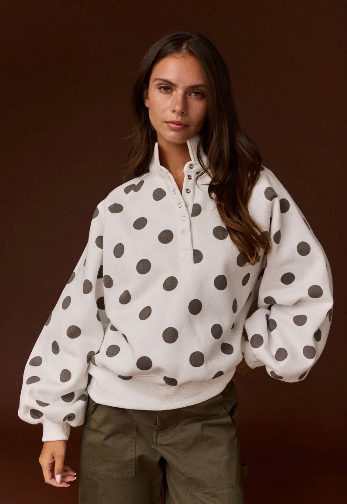 Chocolate Polka Dotted Piper Collared Pullover