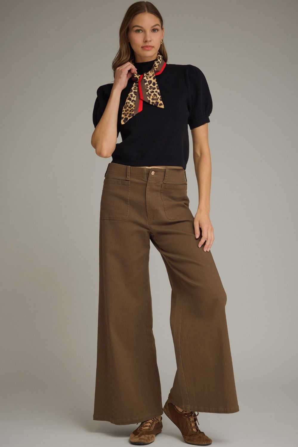 Told You So Black Puff Sleeve Knit Blouse (Scarf Included)