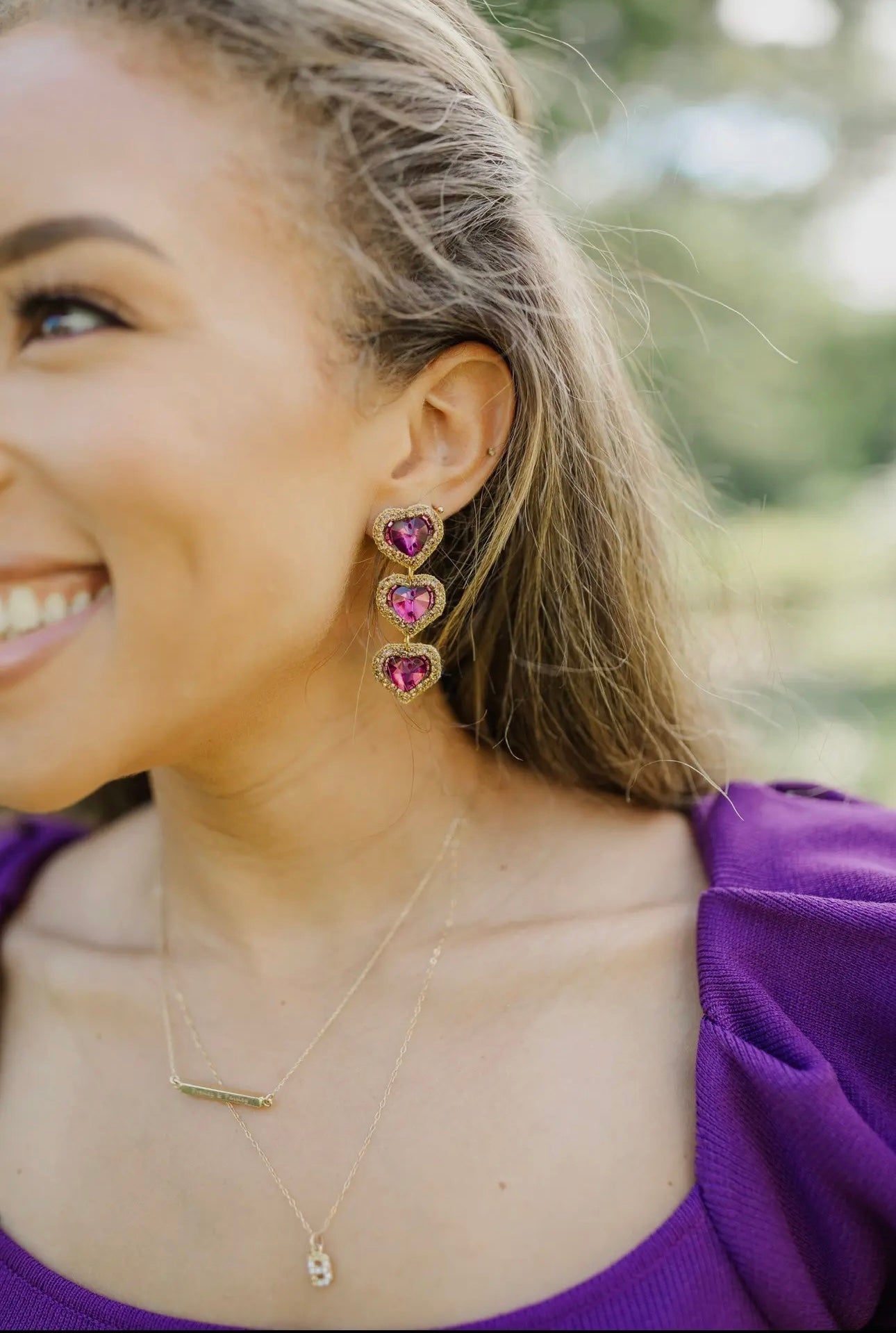 Purple & Gold Beaded Hearts