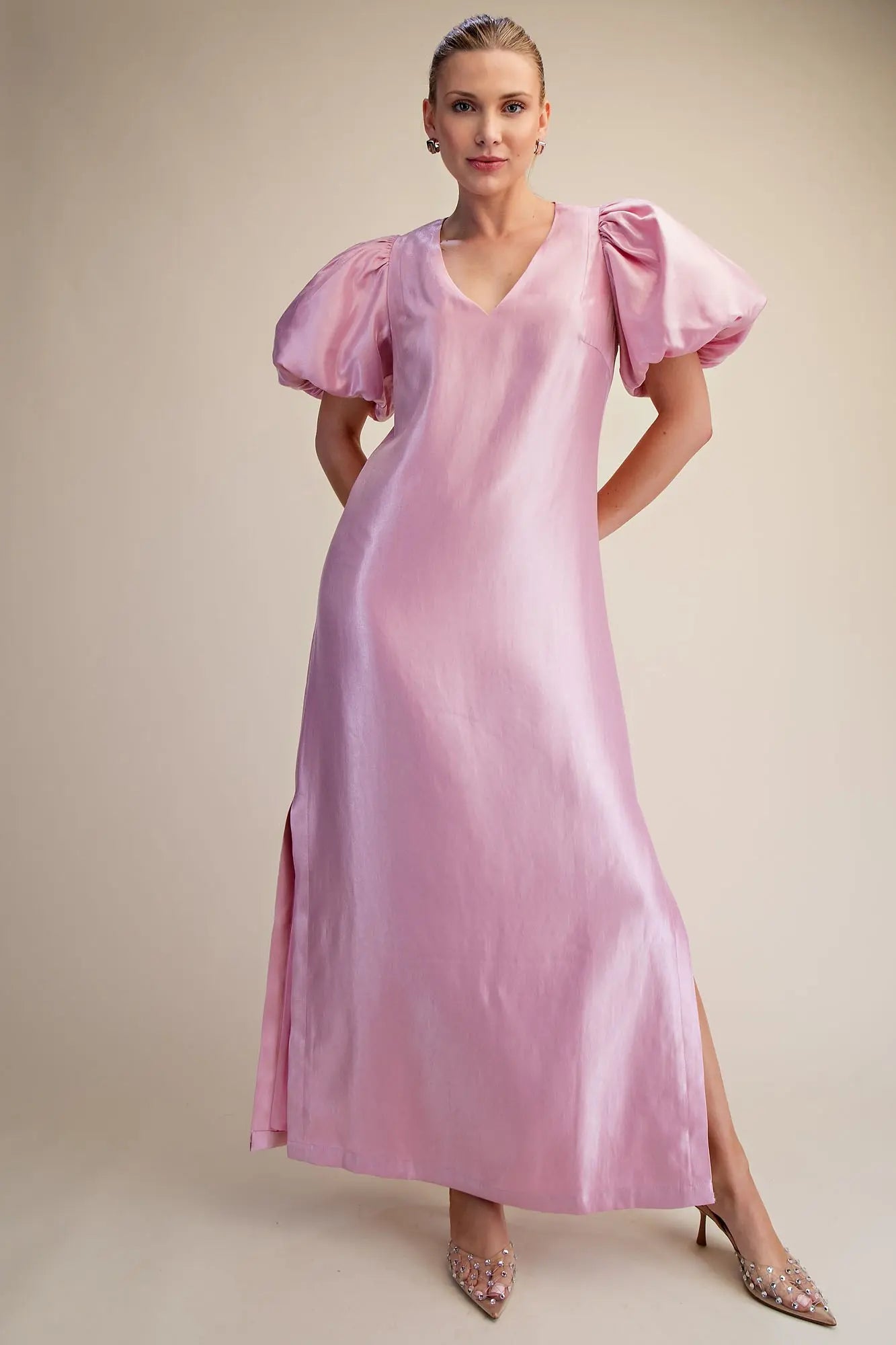 Pretty In Pink Glossy Maxi Dress