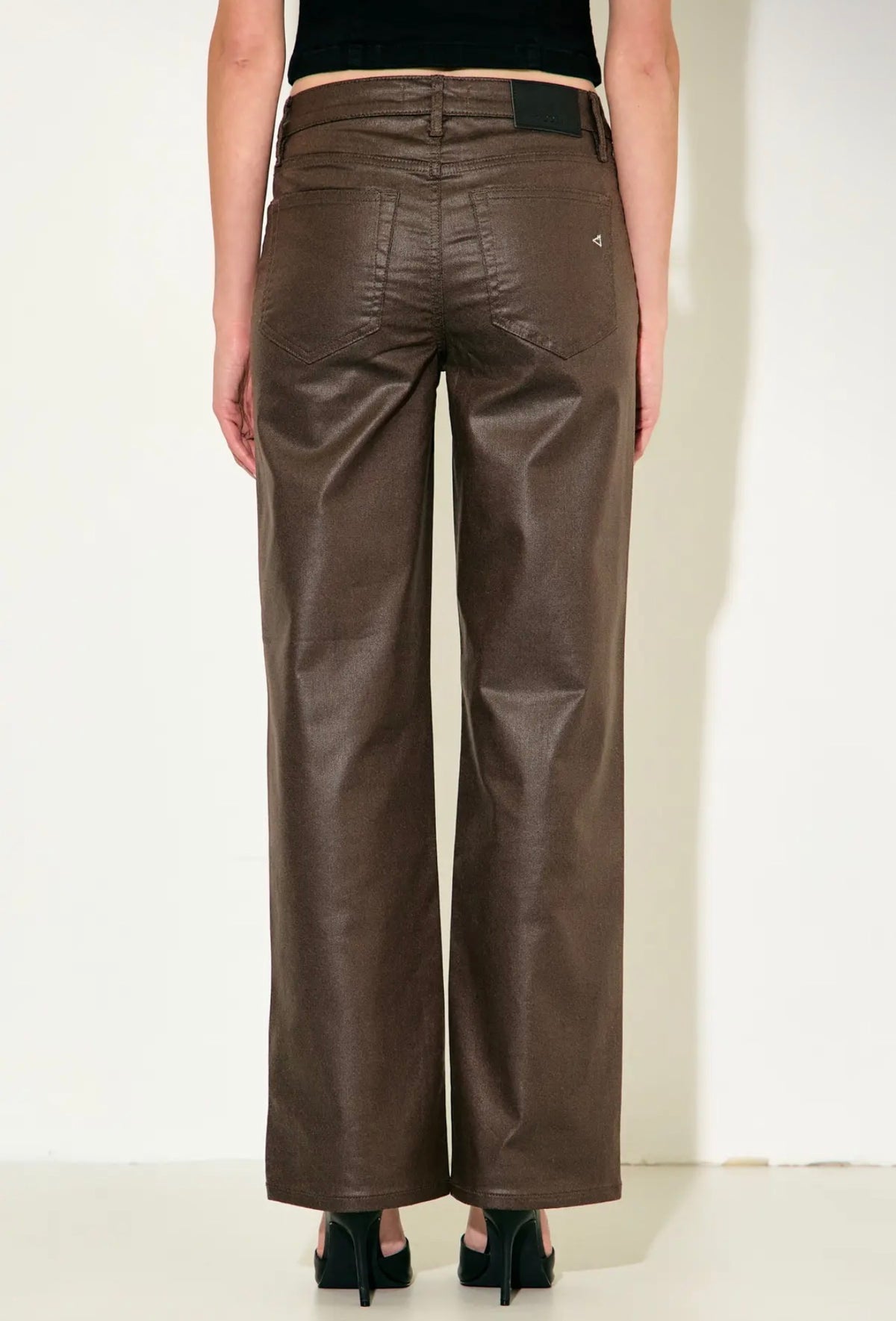 Ella High Rise Brown Coated Classic Straight Hidden Jeans ~inseam 31