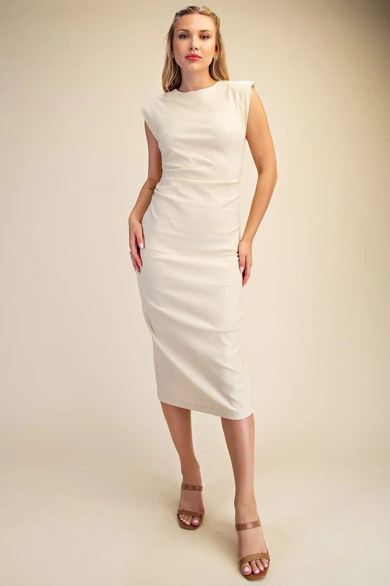 Lovely In Beige Midi Dress