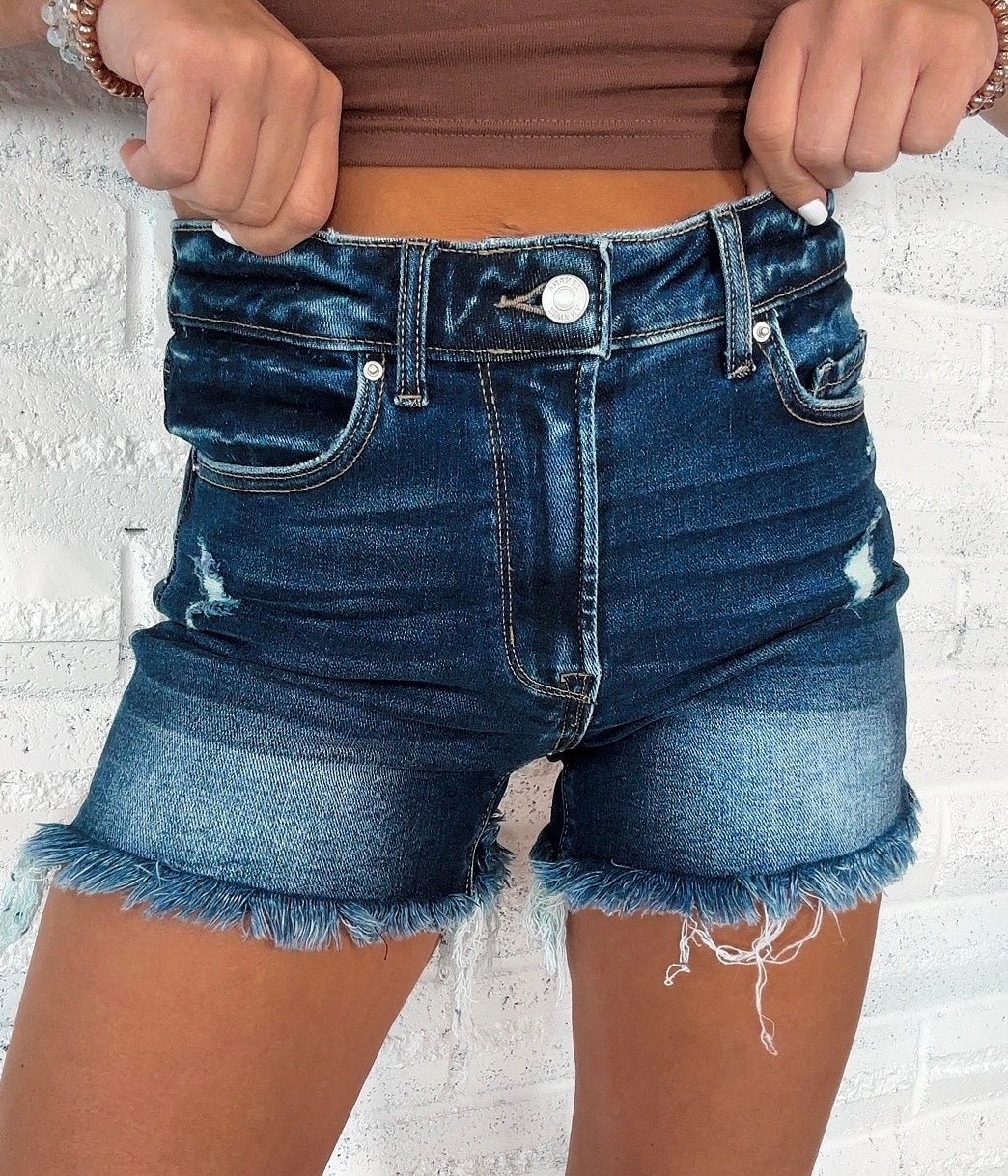 High Rise Dark Wash Denim Shorts
