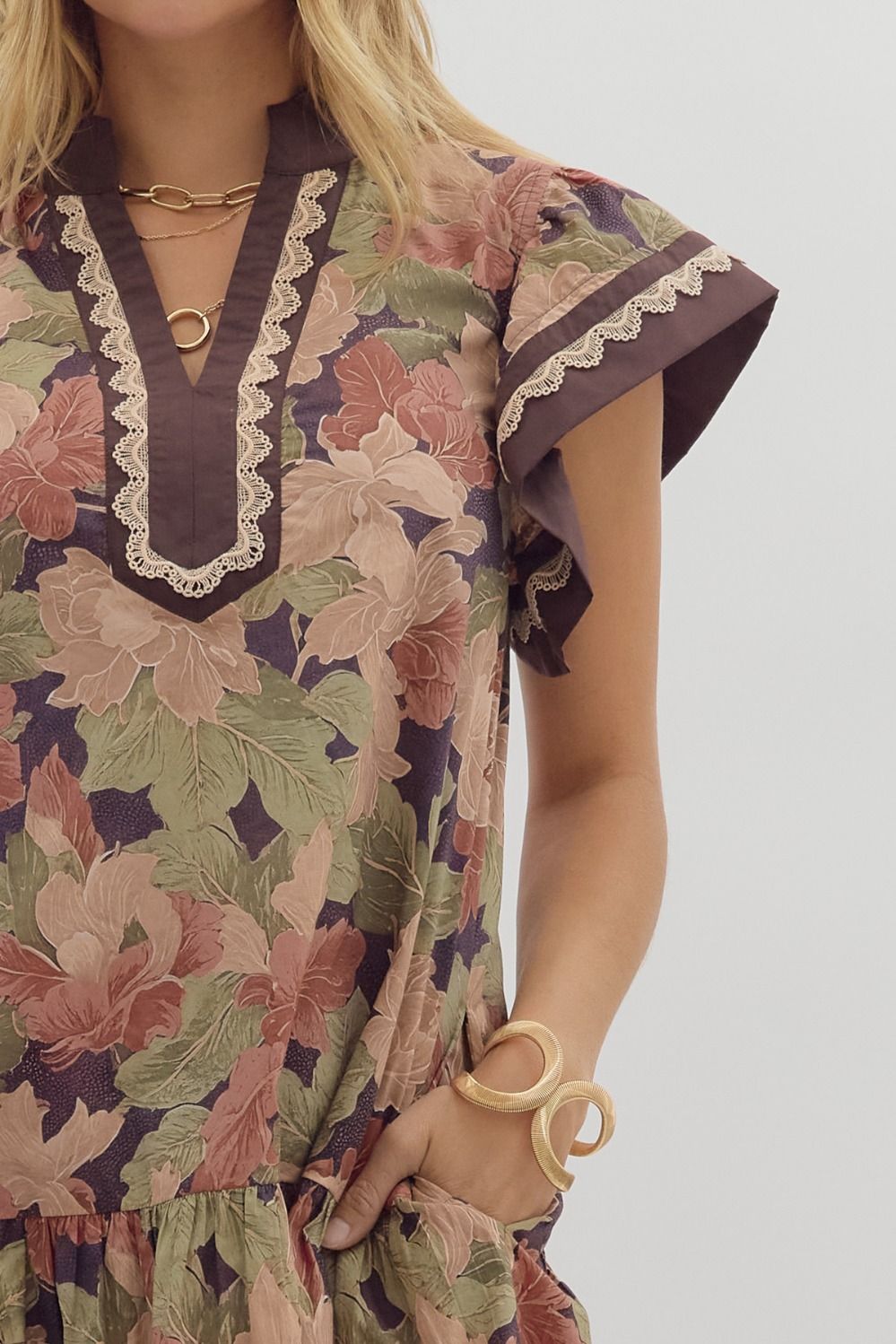 Falling Into You Floral Dress~ Entro