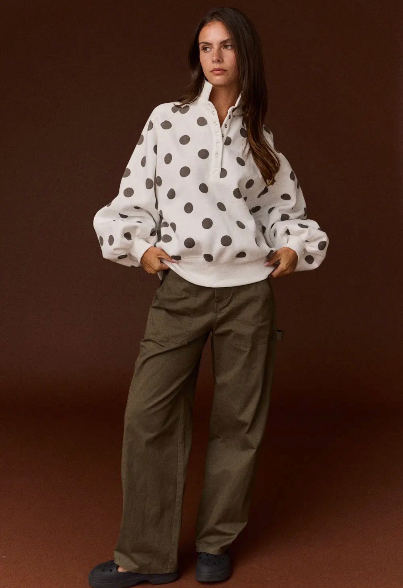 Chocolate Polka Dotted Piper Collared Pullover