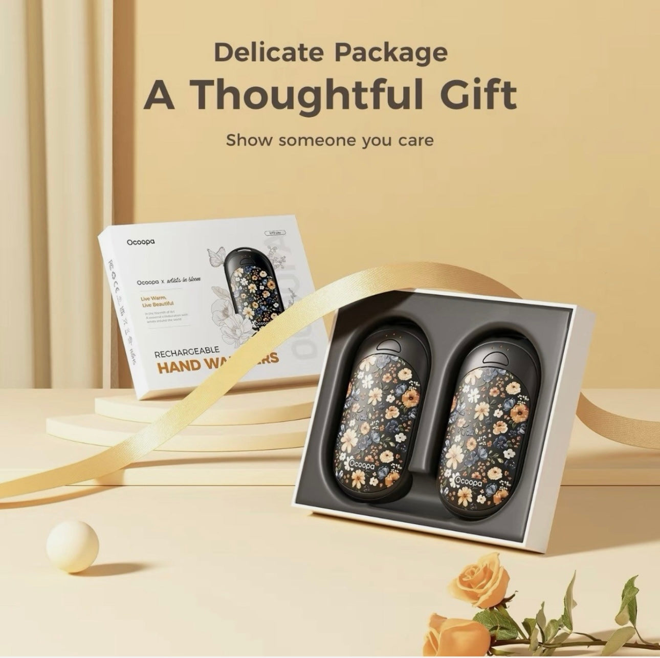 Portable Hand Warmer-Black Floral