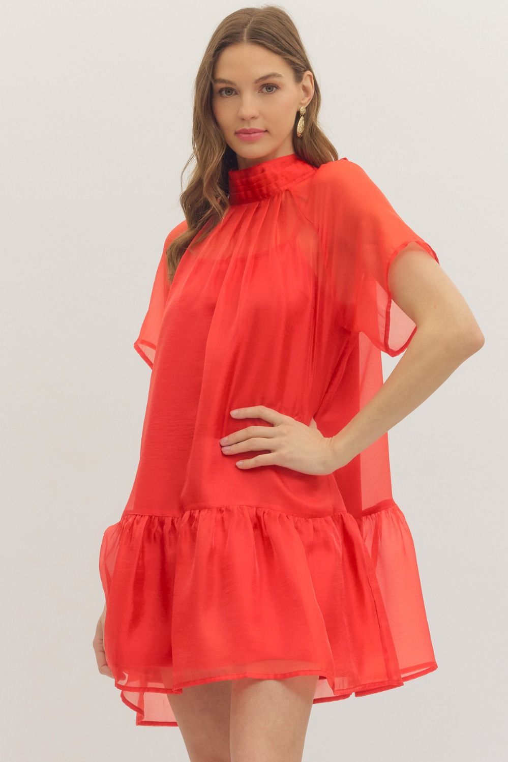 Dressed in Red Flutter Sleeve Dress