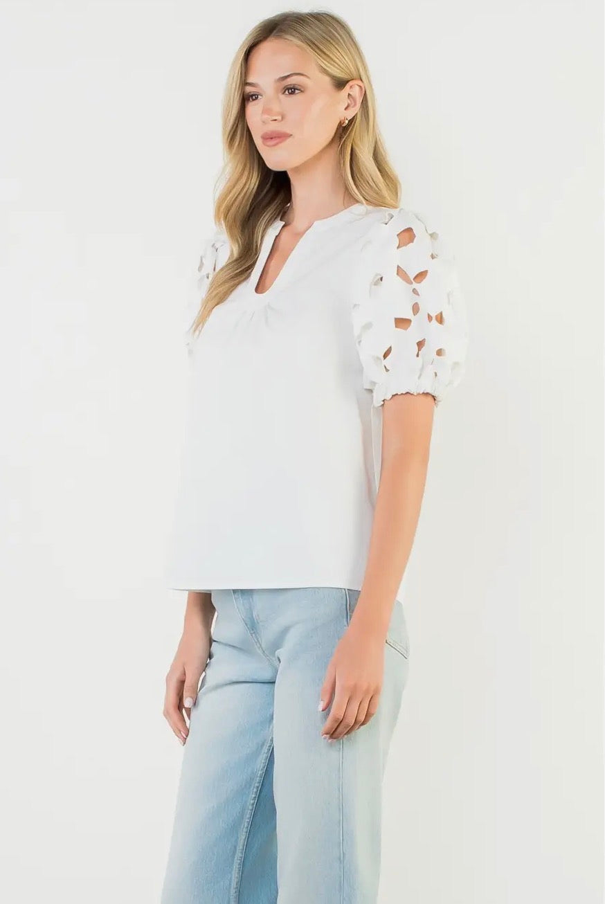 Seaside Chic Eyelet Puff Sleeve Blouse~THML