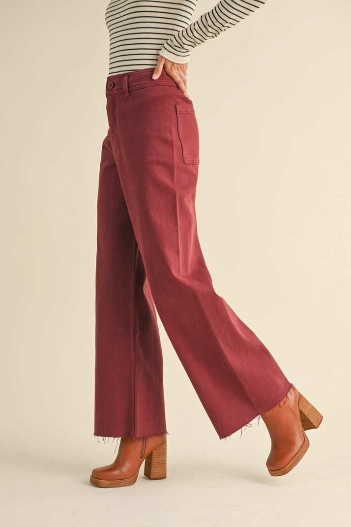 Miou Muse Maroon Straight Wide Leg Denim