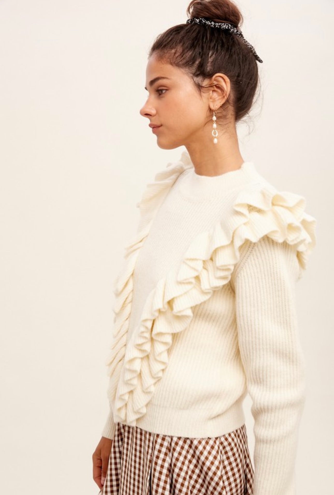 Cream Ruffle Sweater