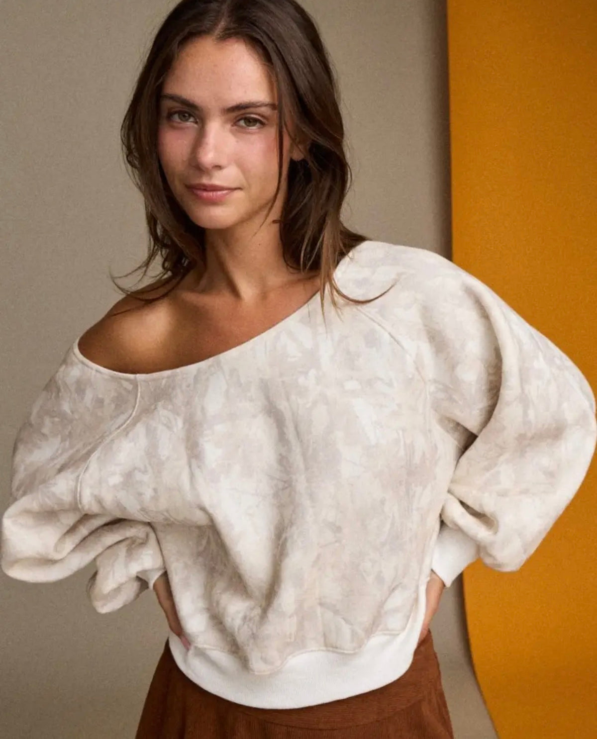Camo Long Sleeve off the Shoulder Pullover