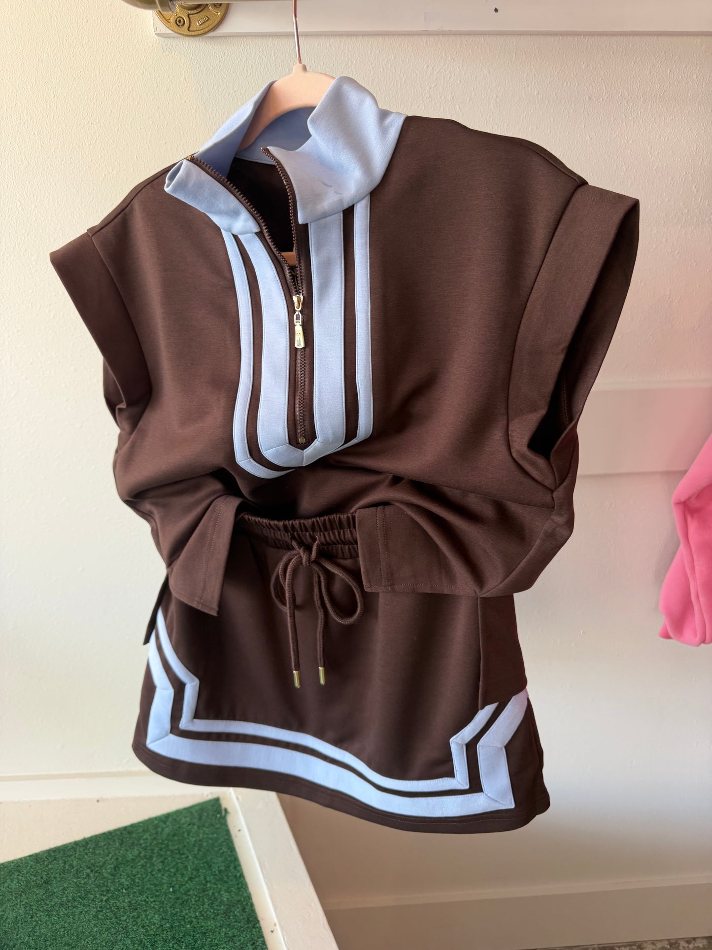Serving Looks Brown & Powder Blue Skort Set