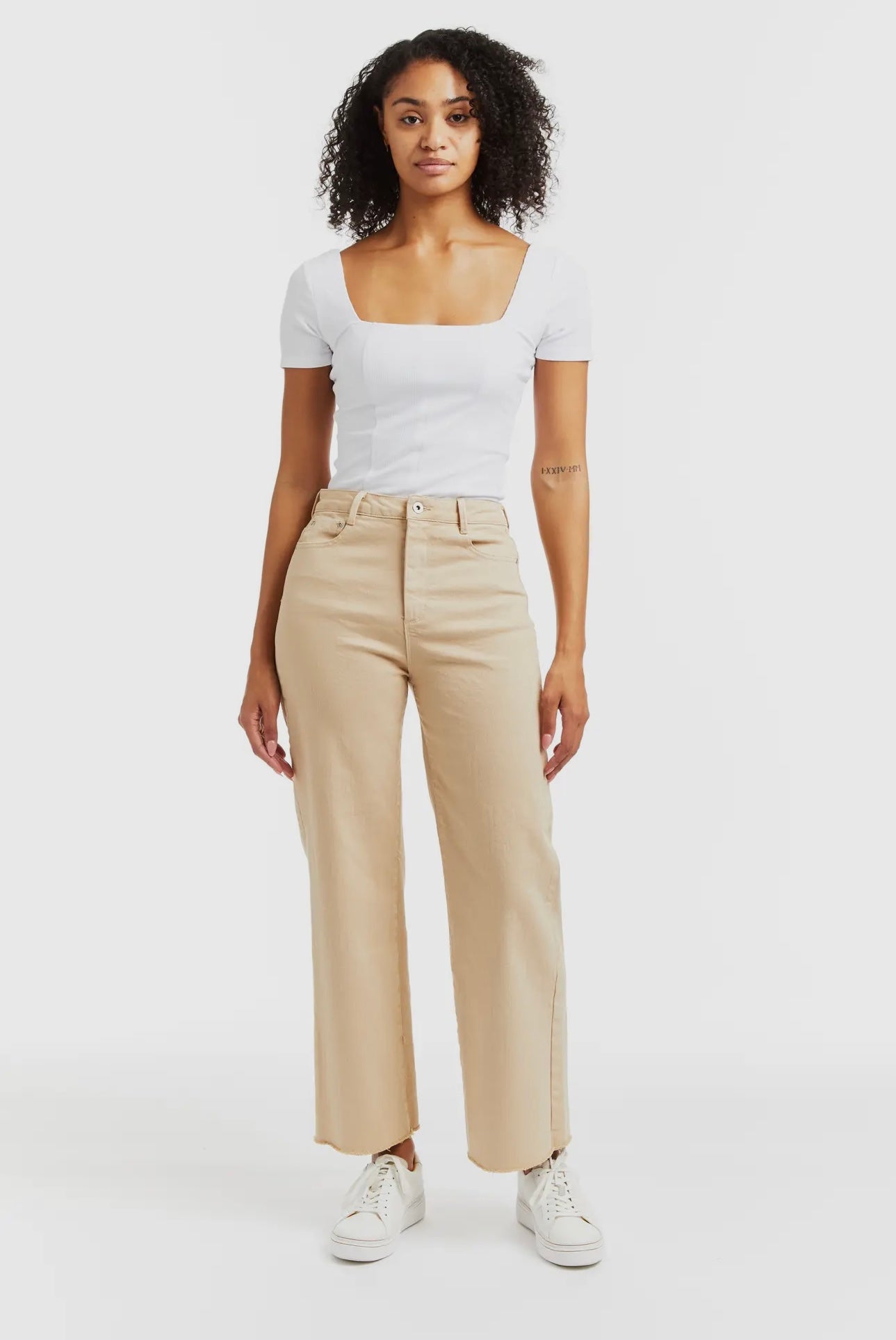 Beige High Waisted Straight Crop Jeans- Tractor Brand