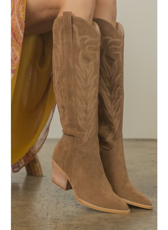 Brown Suede Tall Cowgirl Boots