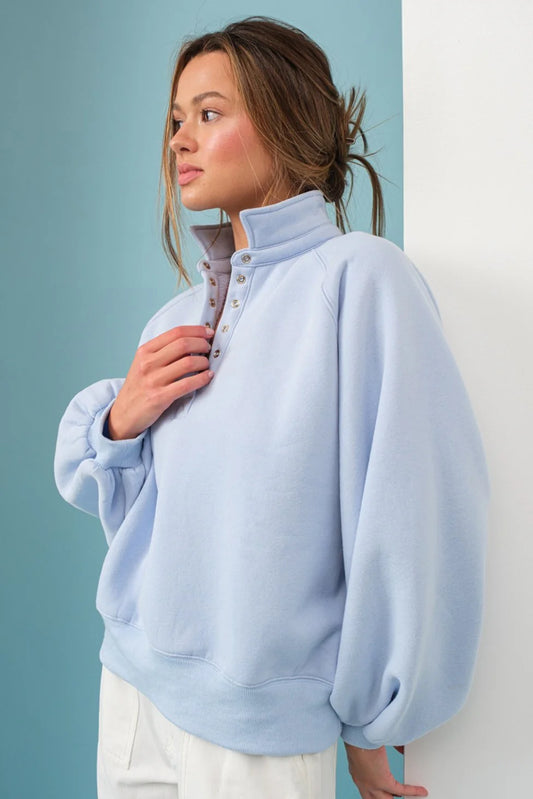 Papermoon Sky Blue Piper Snap Button Collared Sweatshirt