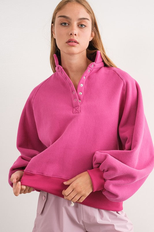 Papermoon Piper Snap Button Collared Sweatshirt- Fuchsia