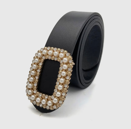 Round Diamond Pearl Belt Black