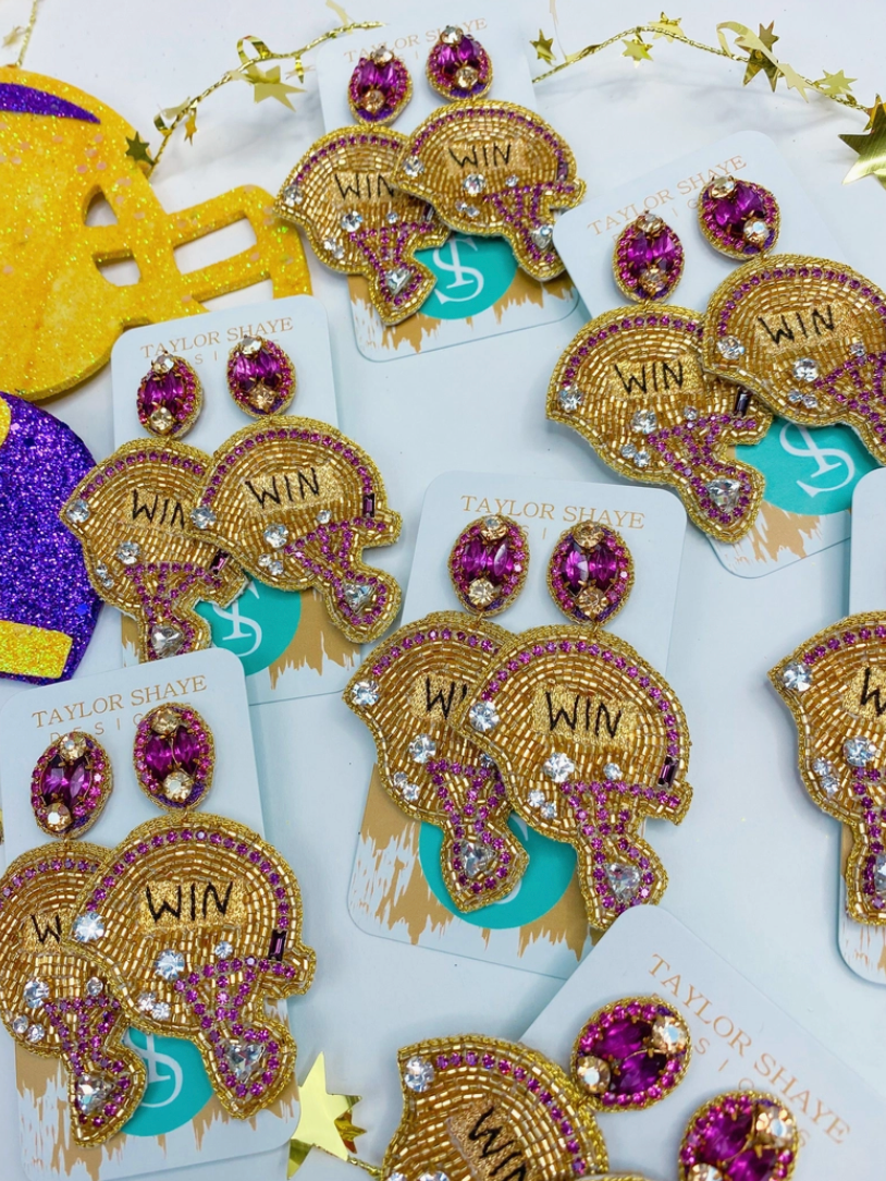 Purple & Gold Helmet Earrings