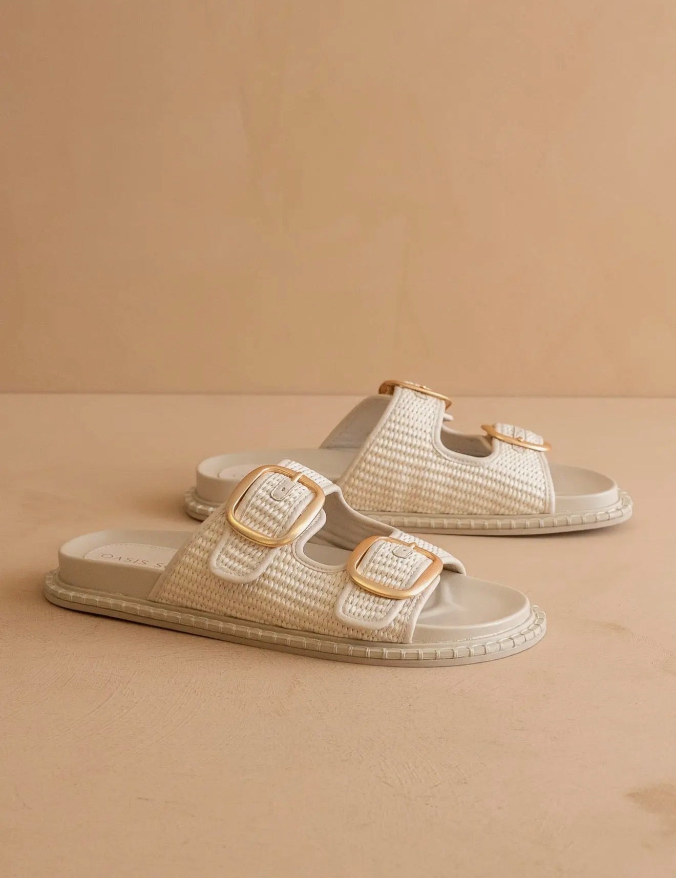 The Daytona Ivory Raffia Gold Buckle Sandals