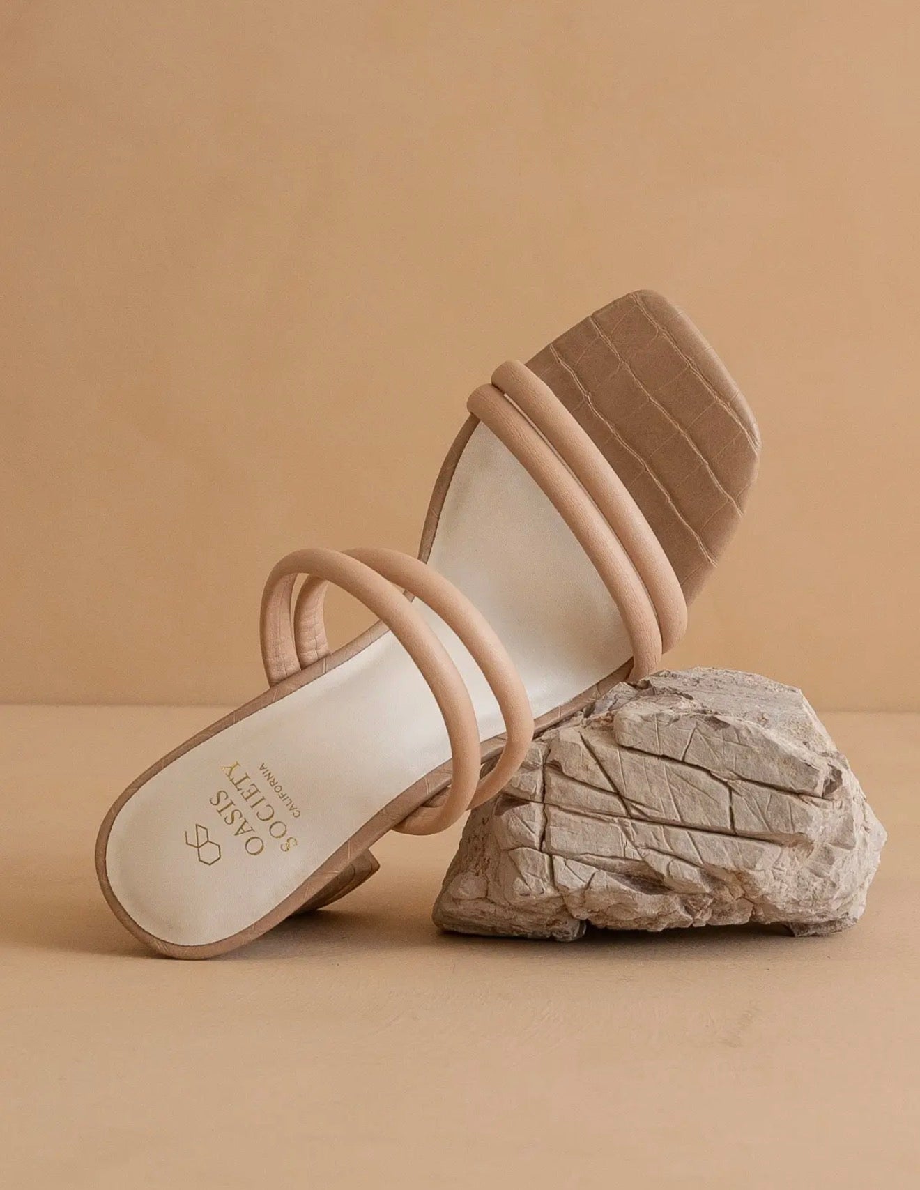 The Angela Nude Strappy Alligator Block Heels