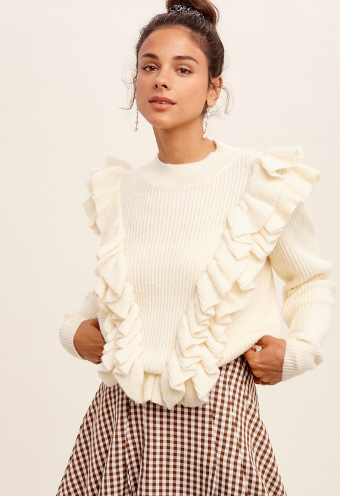 Cream Ruffle Sweater