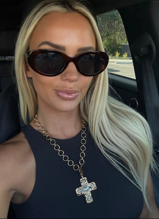 Harper Pearl Cross Necklace