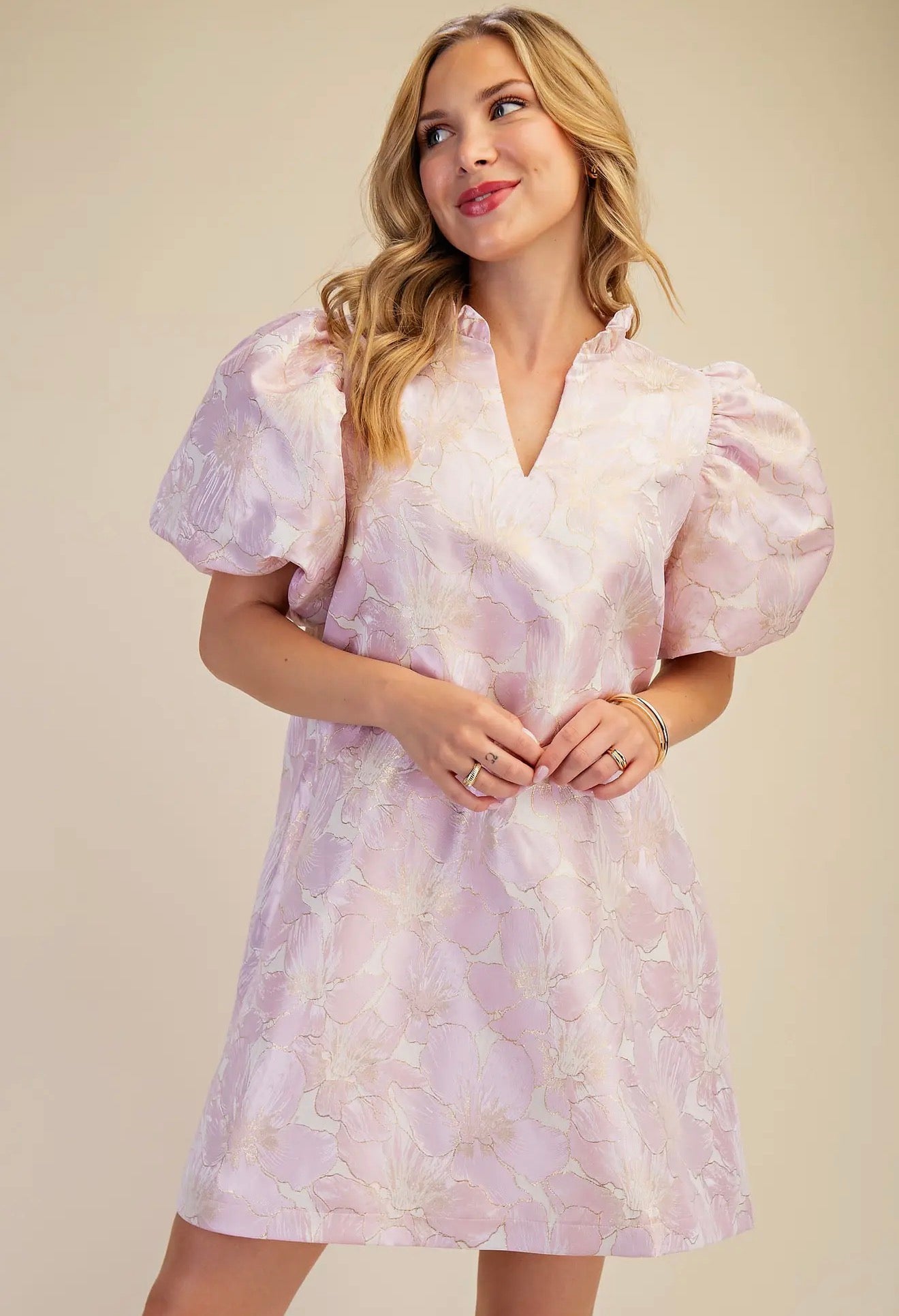 Uptown Allure Baby Pink Floral Mini Dress