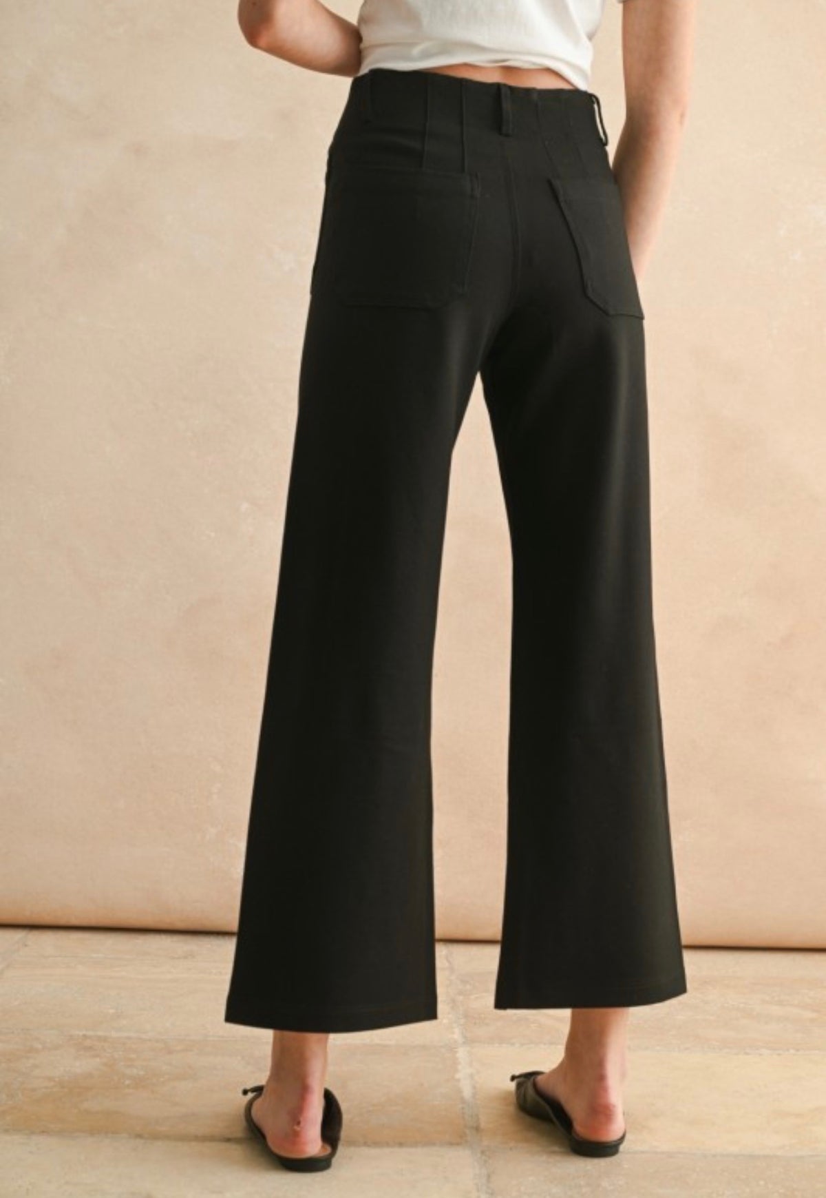Front Pocket Ponte Fabric Cropped Pants~Black