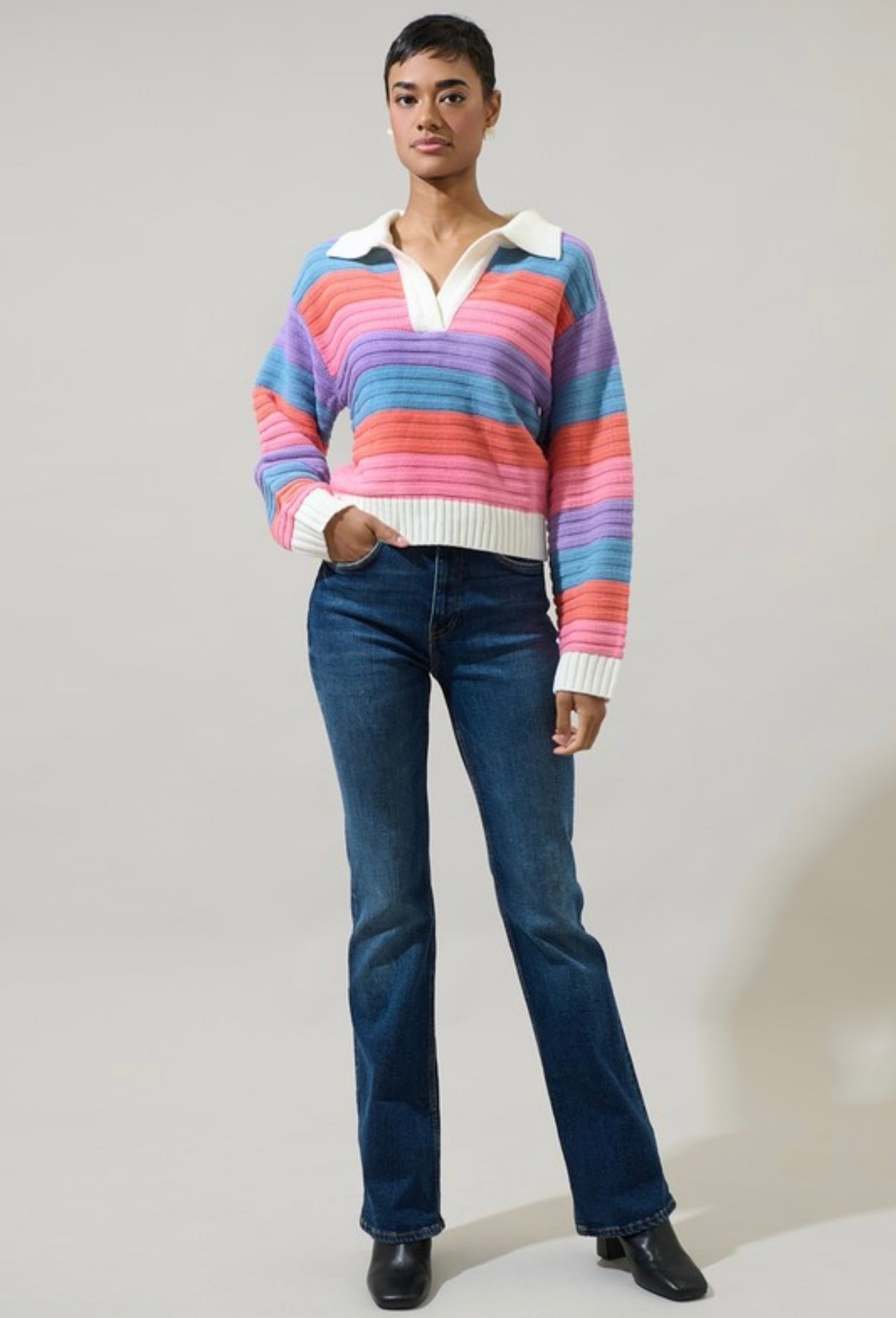 Roselin Striped Collared Sweater