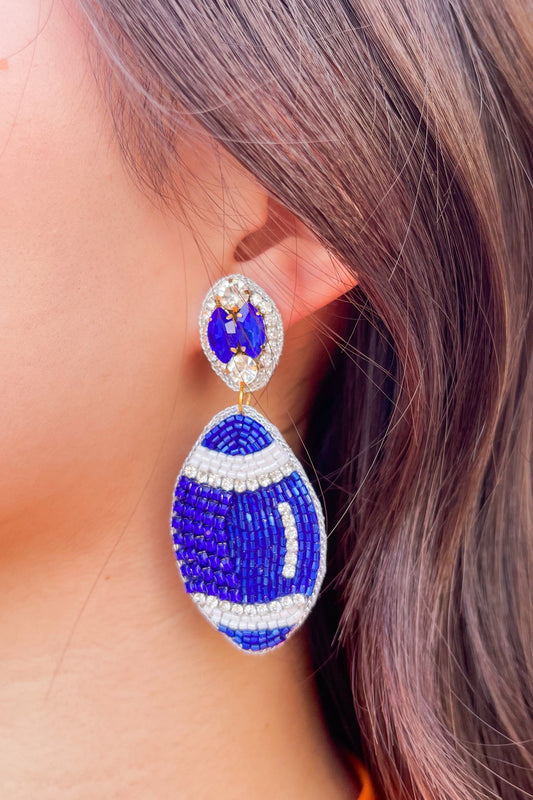 Beaded Blue Football Earrings