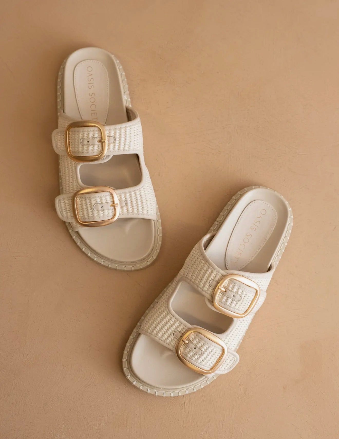 The Daytona Ivory Raffia Gold Buckle Sandals