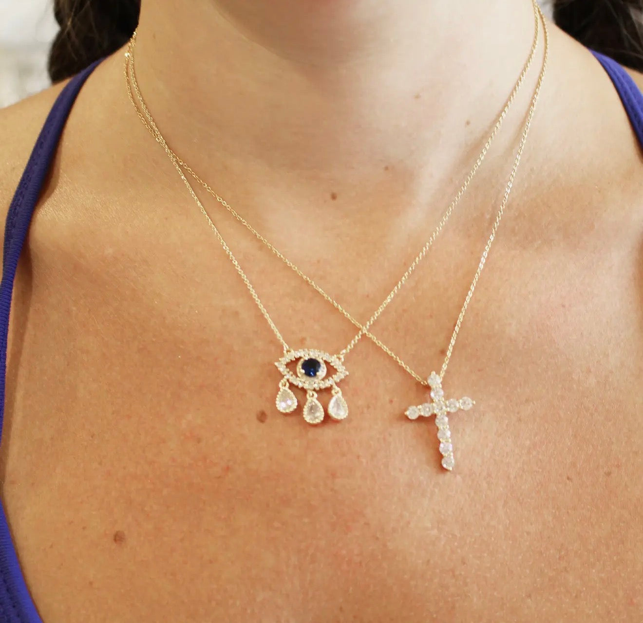 CZ Cross Charm Necklace