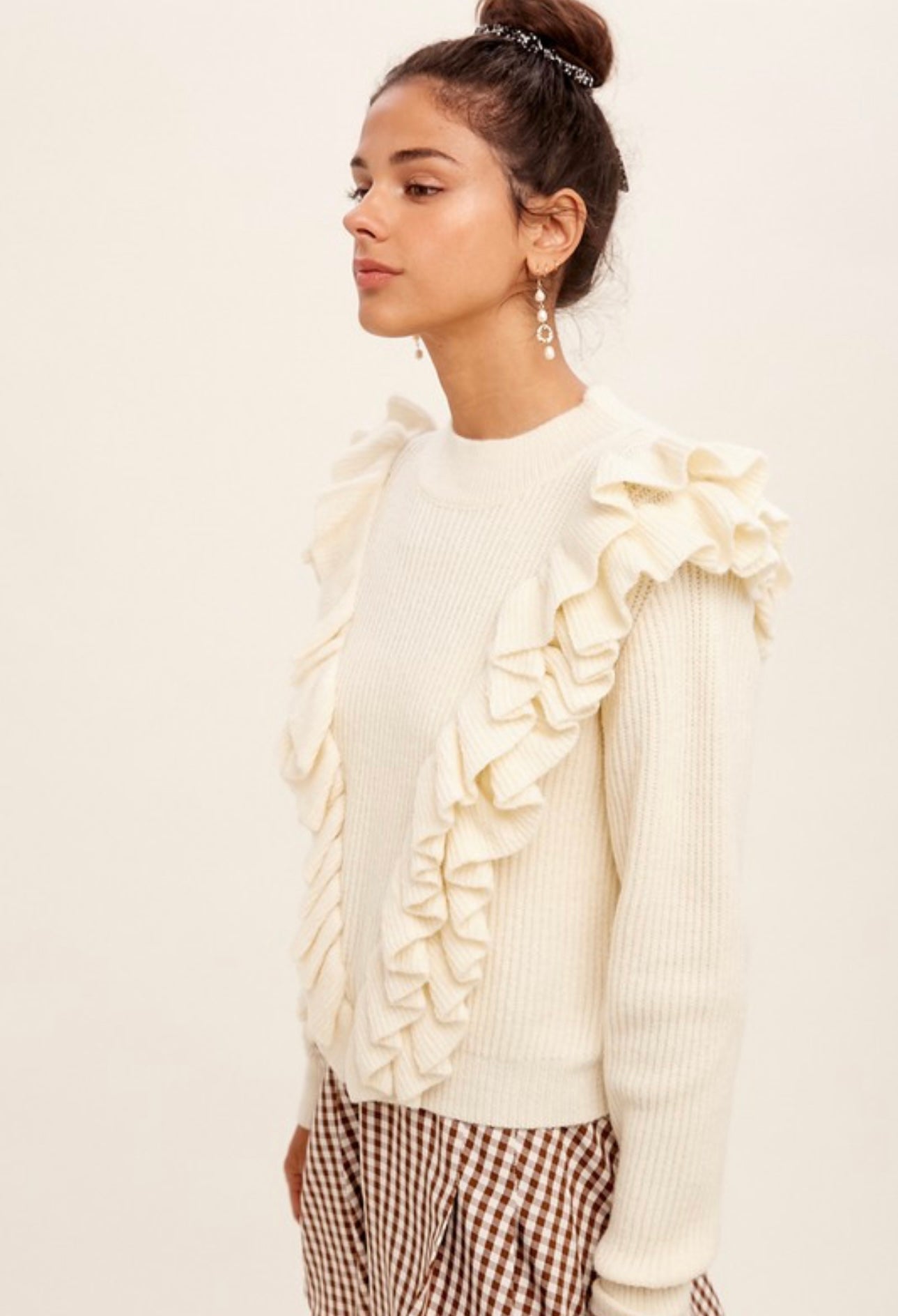 Cream Ruffle Sweater